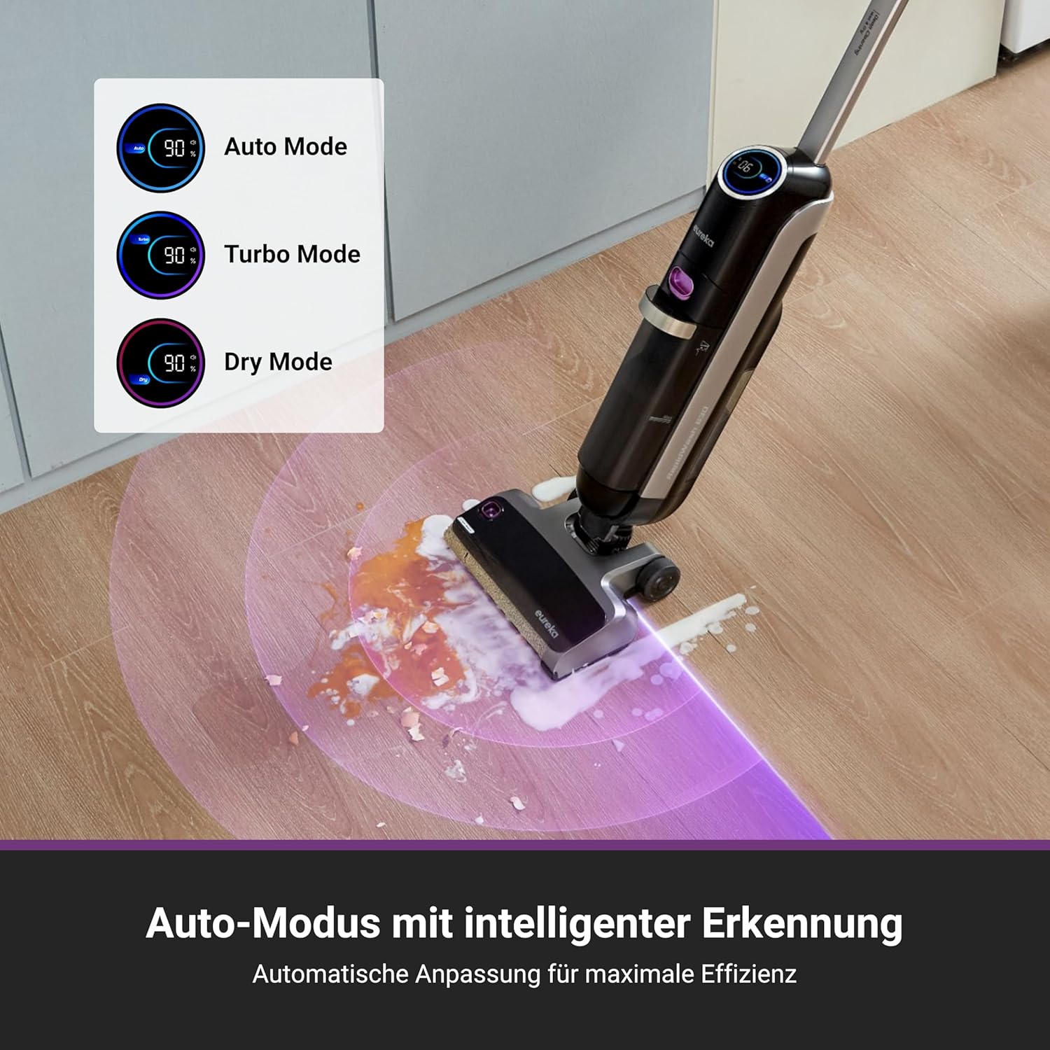 Eureka RapidWash NEW630 Nass Trockensauger Kabelloser Staubsauger mit 170° Neigung,60°C Heißlufttrocknung,21600 Pa Saugkraft,Saugwischer 38min,Selbstreinigung und Anti-Tangle für Hartböden,LED-Anzeige