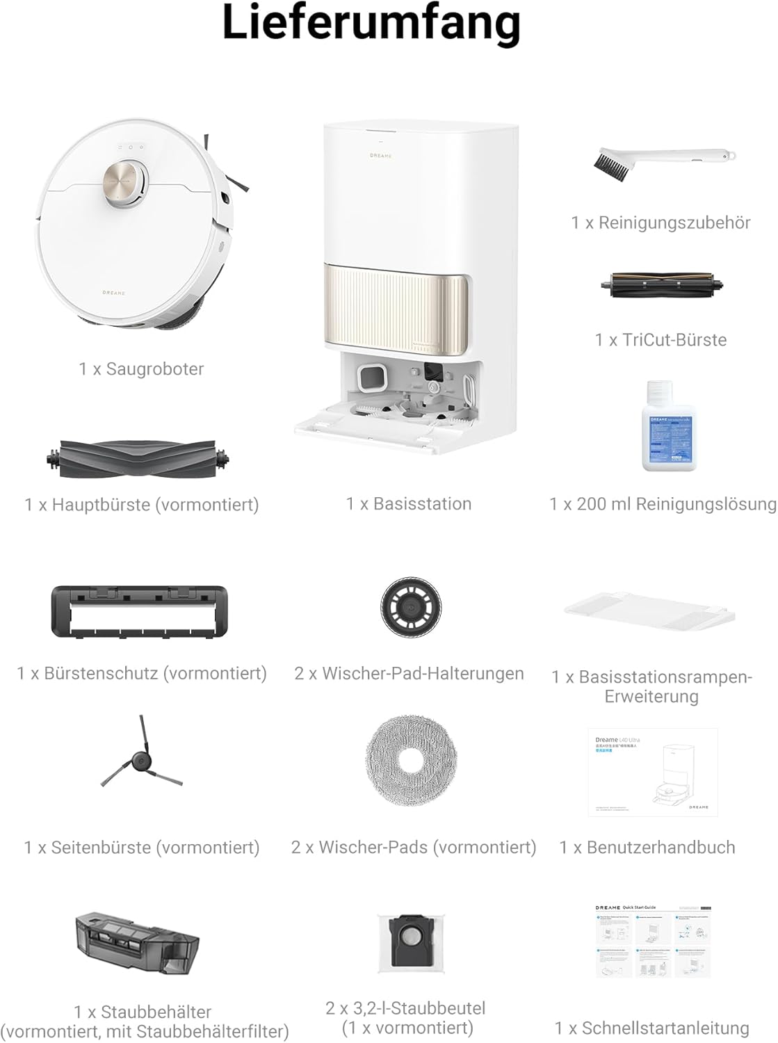 dreame L40 Ultra Saugroboter mit Wischfunktion und Hebarem Wischmopp, ausziehbarer und anhebbarer Seitenbürste, 11.000 Pa Saugleistung, 65 °C Selbstreinigung von Mopp und Waschbrett
