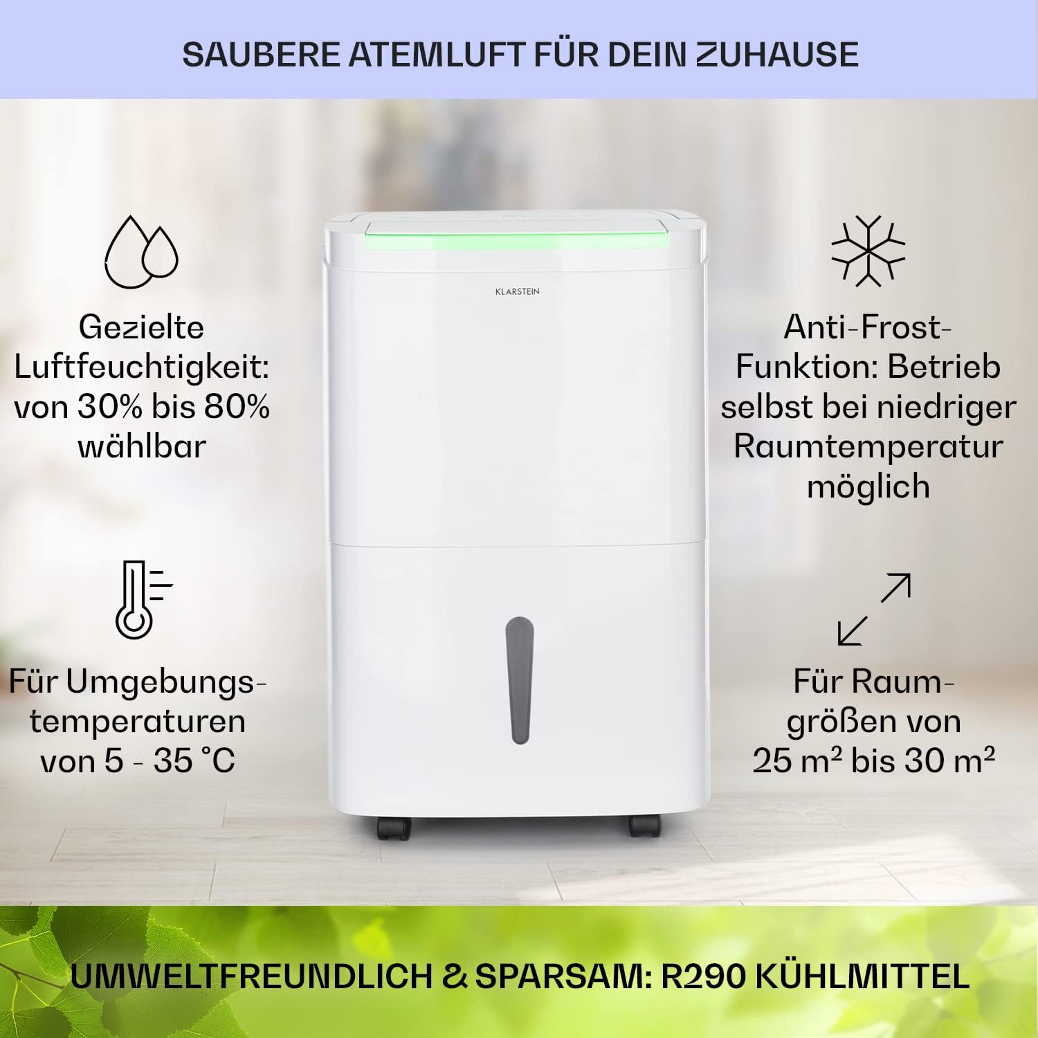 Klarstein Luftentfeuchter & Luftreiniger Elektrisch, 30 L Raumentfeuchter Klein für Wohnung Schlafzimmer Badezimmer Keller, Effizienter Bad/Raum Entfeuchter, Elektrischer & Kleiner Luftentfeuchter