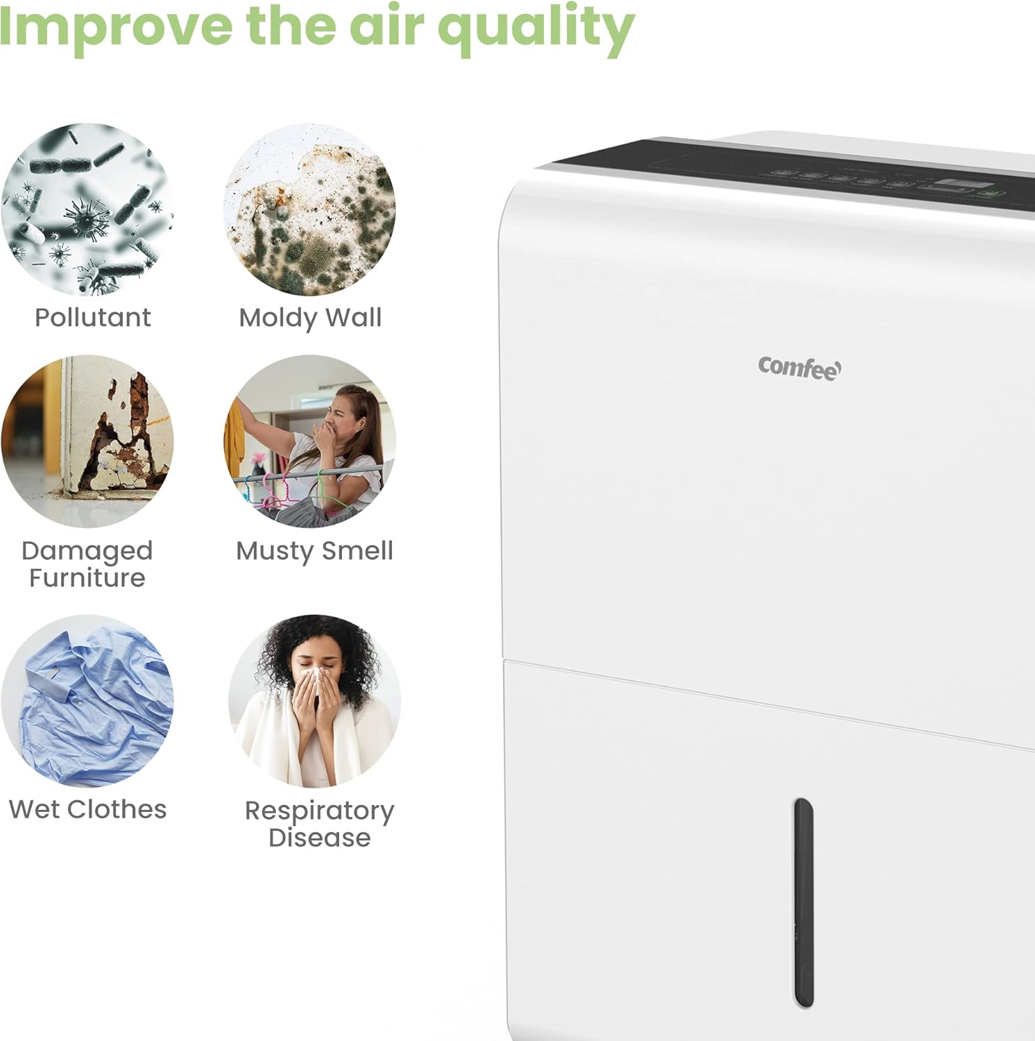 Comfee Luftentfeuchter, 50L/24h, Raumgröße ca. 250m³(100m²), Intelligenter Entfeuchtermodus, 24H Timer, Wassertank 6L, MDDP-50DEN7