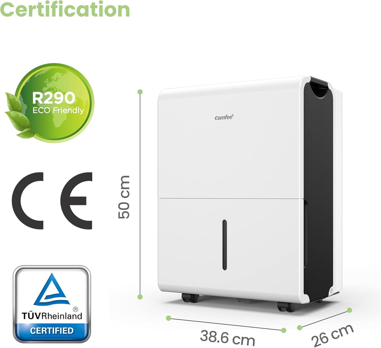 Comfee Luftentfeuchter, 50L/24h, Raumgröße ca. 250m³(100m²), Intelligenter Entfeuchtermodus, 24H Timer, Wassertank 6L, MDDP-50DEN7