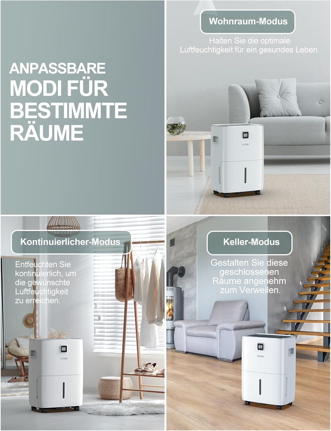 Luftentfeuchter Elektrisch 30L/24H, Mit Feuchtigkeitssensor und LED-Anzeige, Raumgröße ca.300m³/100m², 4L Wassertank und Abflussrohr, 24H Timer, für Gegen Feuchtigkeit, Schimmel und Wäschetrocknung