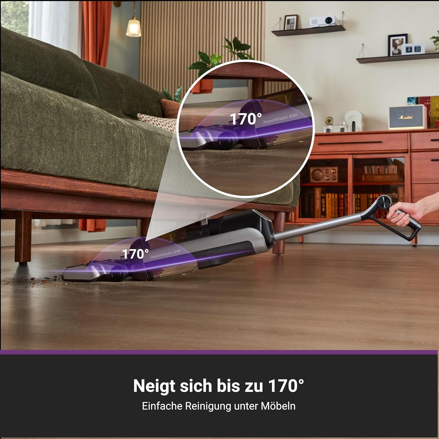 Eureka RapidWash NEW630 Nass Trockensauger Kabelloser Staubsauger mit 170° Neigung,60°C Heißlufttrocknung,21600 Pa Saugkraft,Saugwischer 38min,Selbstreinigung und Anti-Tangle für Hartböden,LED-Anzeige