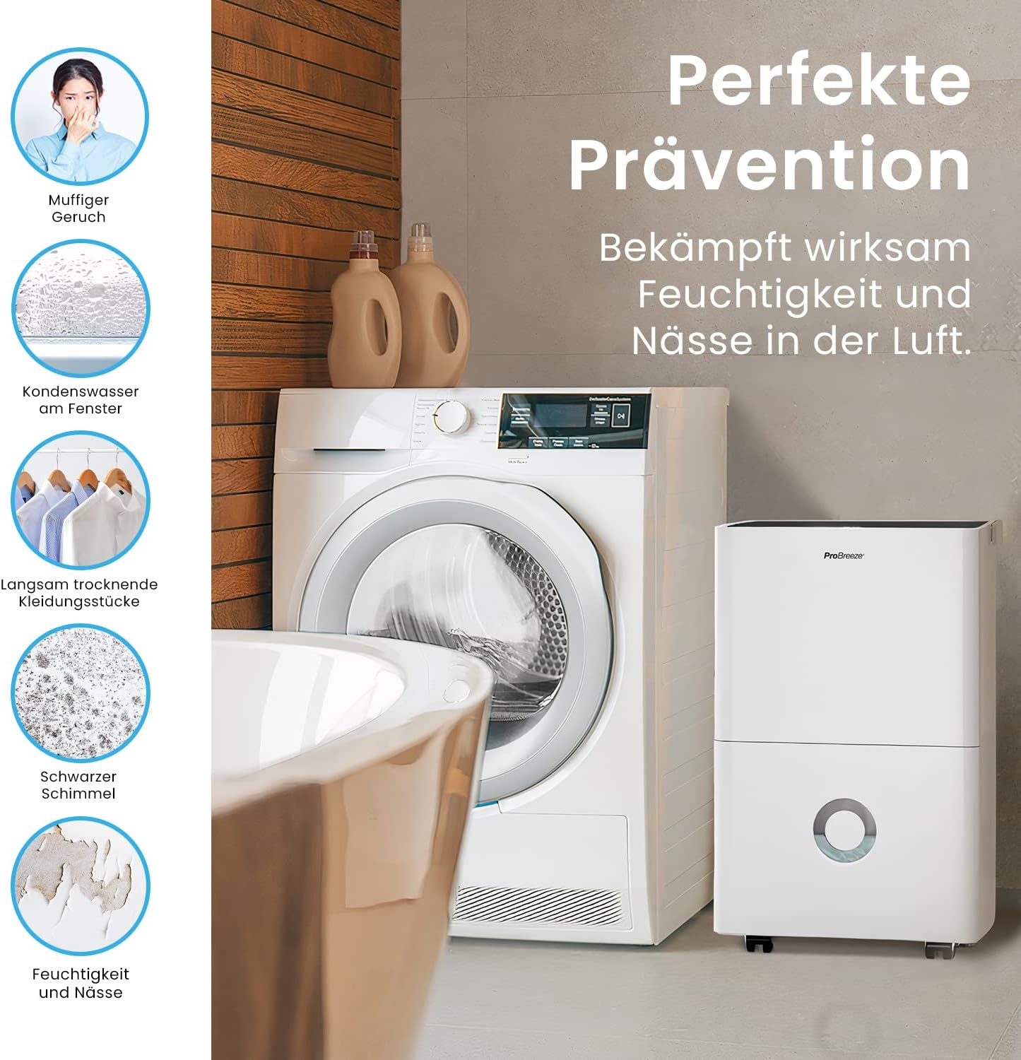 Pro Breeze Luftentfeuchter 30L in 24h Entfeuchtungsleistung - Elektrischer Luftentfeuchter mit WLAN & App - Feuchtigkeitssensor, 4L Wassertank, Timer, Ablaufschlauch - Gegen Feuchtigkeit, Schimmel