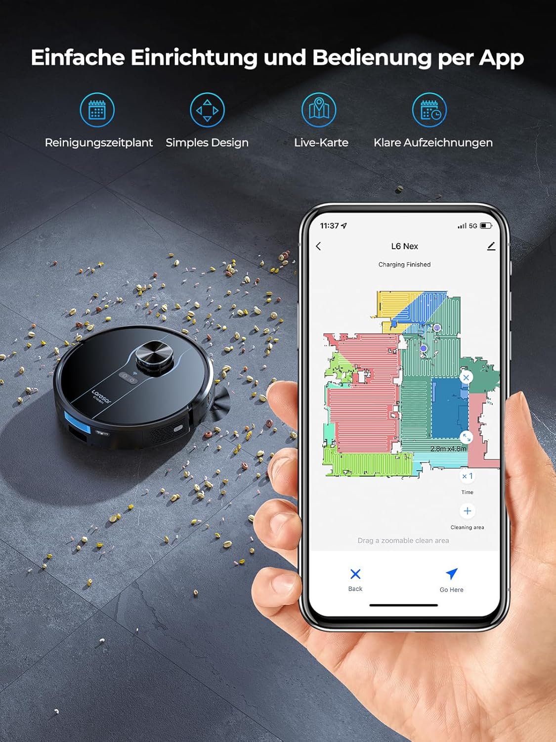Laresar Clean Saugroboter mit Wischfunktion, Saugroboter mit Absaugstation L6 Nex, LiDAR Navigation, 3L Staubsauger bis zu 180Min, 3-in-1 Kehren, Wischen und Staubsaugen, Ideal für Tierhaare