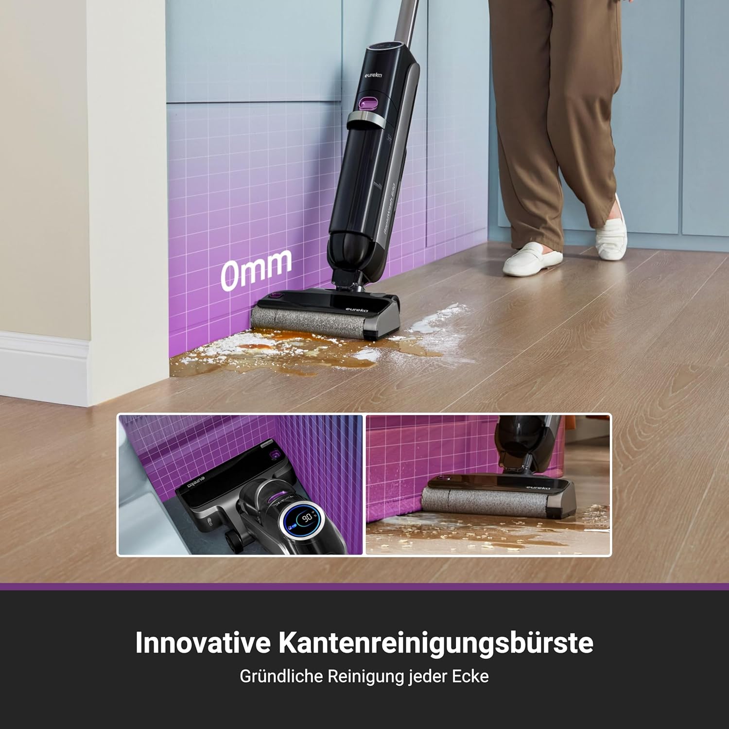 Eureka RapidWash NEW630 Nass Trockensauger Kabelloser Staubsauger mit 170° Neigung,60°C Heißlufttrocknung,21600 Pa Saugkraft,Saugwischer 38min,Selbstreinigung und Anti-Tangle für Hartböden,LED-Anzeige