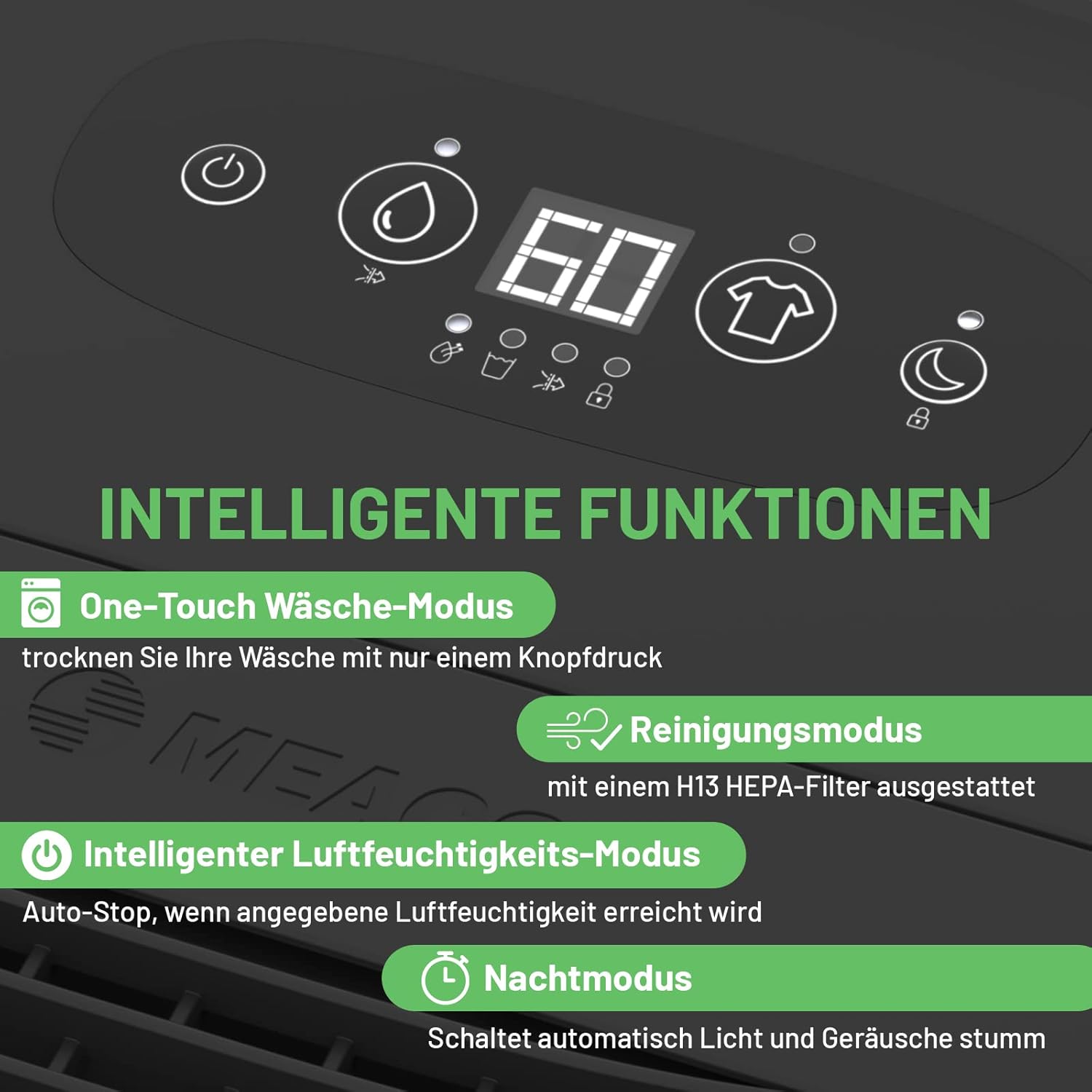 Meaco Luftentfeuchter, 20 l, sehr leise, elektrischer Luftentfeuchter MeacoDry ABC, hohe Energieeffizienz, entfernt Feuchtigkeit und Kondensation im Haus, Schwarz (Schwarz, Arete20L)