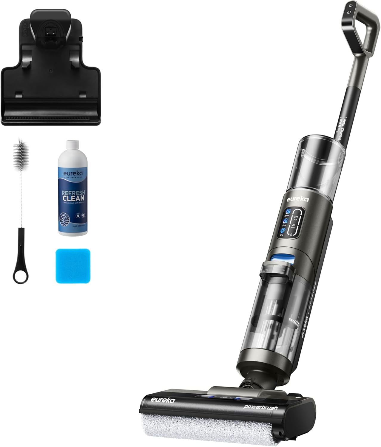 Eureka Rapidwash NEW430 Kabelloser Nass Trockensauger, Staubsauger mit Wischfunktion für mehrere Oberflächen, Tierhaare,LED-Display,Selbstreinigungs- und Trockenfunktion, Sprachnavigation