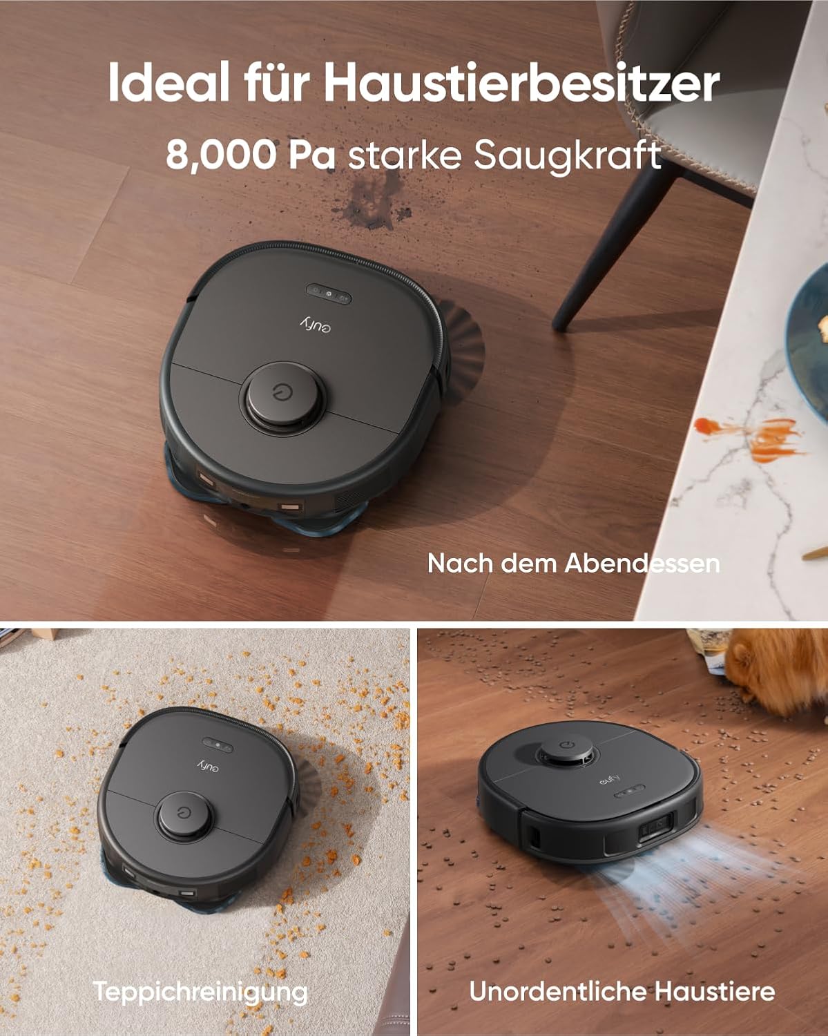 eufy X10 Pro Omni Saugroboter mit Wischfunktion & Absaugstation, 8.000Pa, Auto-Absaugen/Befüllen, 2× Auto-Lift-Mopp mit Auto-Waschen/Trocknen, Aktive Hindernisvermeidung, Kindersicherung