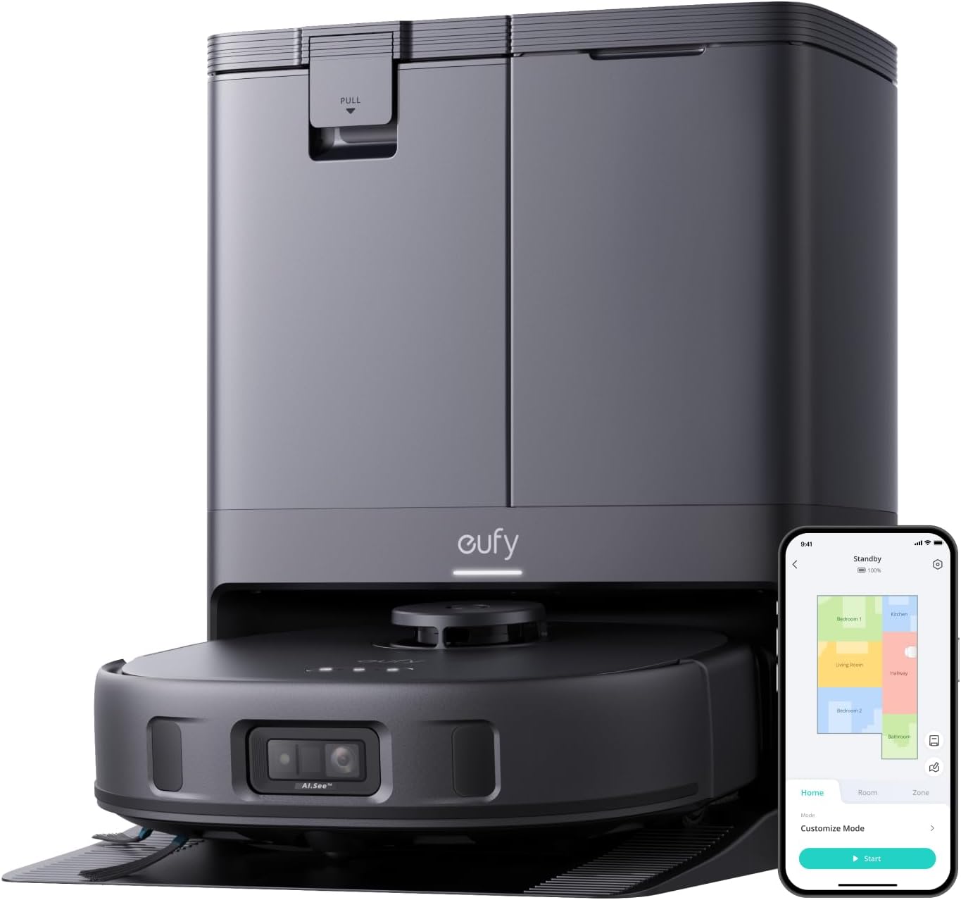 eufy X10 Pro Omni Saugroboter mit Wischfunktion & Absaugstation, 8.000Pa, Auto-Absaugen/Befüllen, 2× Auto-Lift-Mopp mit Auto-Waschen/Trocknen, Aktive Hindernisvermeidung, Kindersicherung