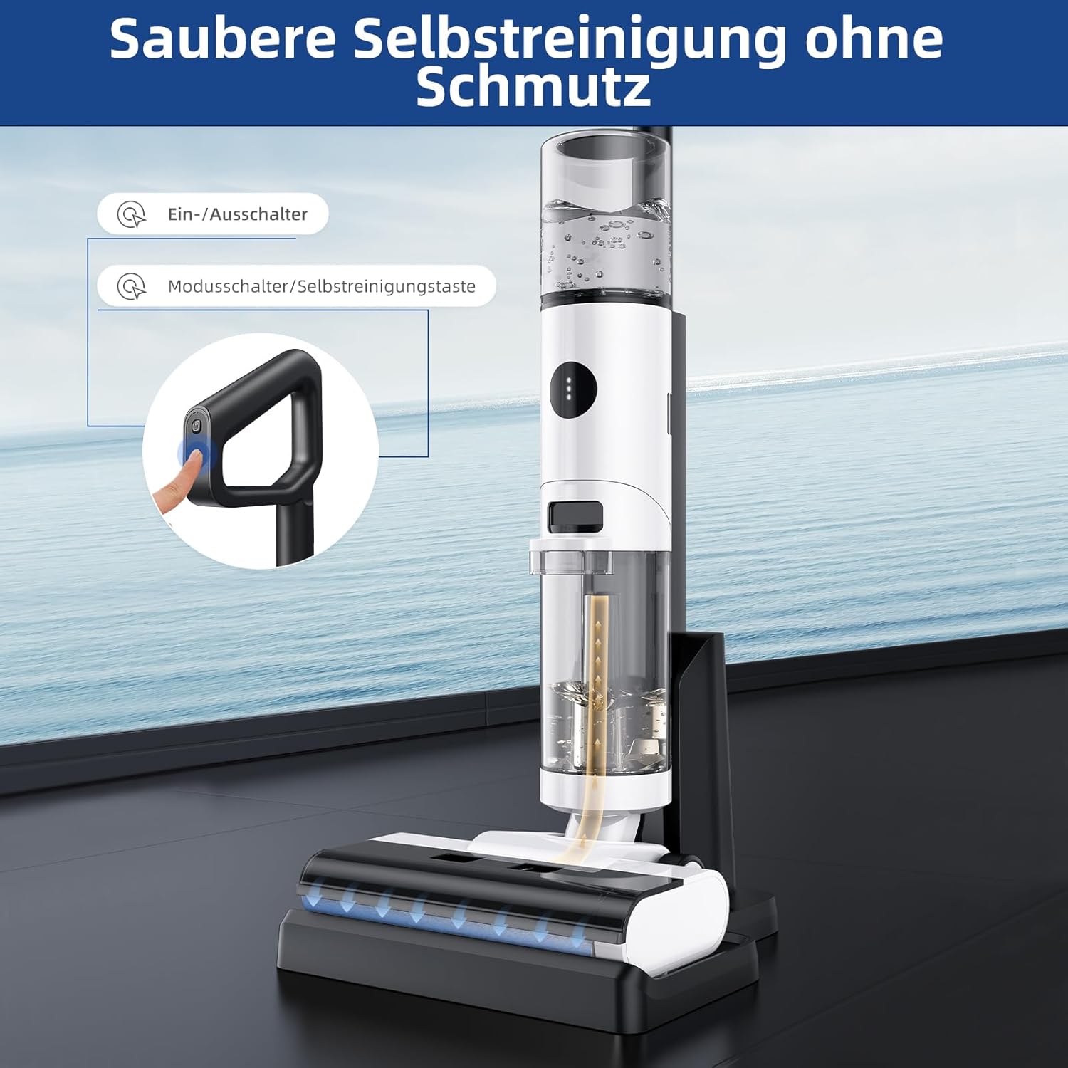 JONR ED12 Nass Trockensauger Akku, Kabelloser Nass Trocken Staubsauger Saugwischer Akku, Kantenreinigungsbürste 6mm, Selbstreinigung, 850mL Wassertank, Anti-Verwirrungs-Haar für Hartböden, Tierhaare