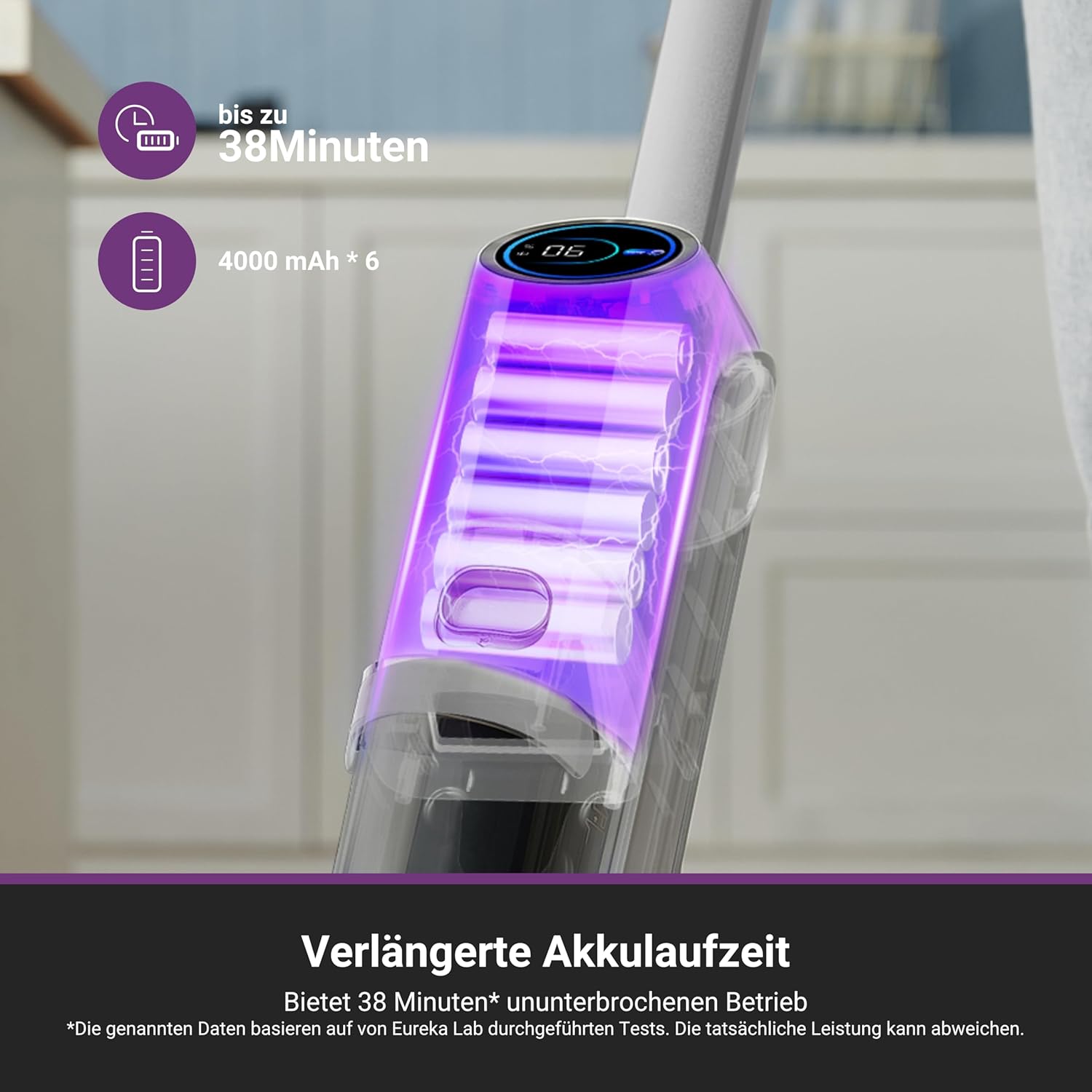 Eureka RapidWash NEW630 Nass Trockensauger Kabelloser Staubsauger mit 170° Neigung,60°C Heißlufttrocknung,21600 Pa Saugkraft,Saugwischer 38min,Selbstreinigung und Anti-Tangle für Hartböden,LED-Anzeige
