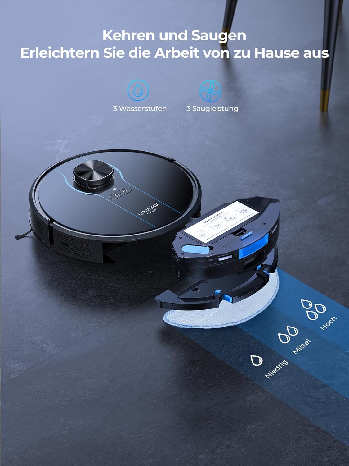 Laresar Clean Saugroboter mit Wischfunktion, Saugroboter mit Absaugstation L6 Nex, LiDAR Navigation, 3L Staubsauger bis zu 180Min, 3-in-1 Kehren, Wischen und Staubsaugen, Ideal für Tierhaare