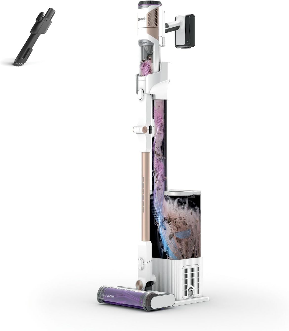 Shark Detect Clean & Empty Akku-Staubsauger, kraftvolle Saugkraft mit DirtDetect-Technologie, selbstleerender 2-l-Basisstation, 60 Min. Laufzeit, Anti Hair Wrap, Staub-Fugendüse, Weiß IW3612EU