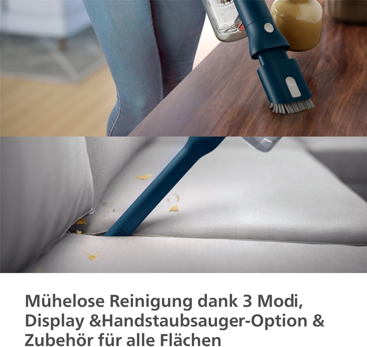 PHILIPS Akku-Staubsauger Kabellos 5000 Series für Tierhaare: Starke Saugkraft auf Teppichen & Hartböden. Multitalent, 60 Min. Laufzeit, LED-Düse, Tierhaar-Düse, Aqua-Modul (XC5142/01)