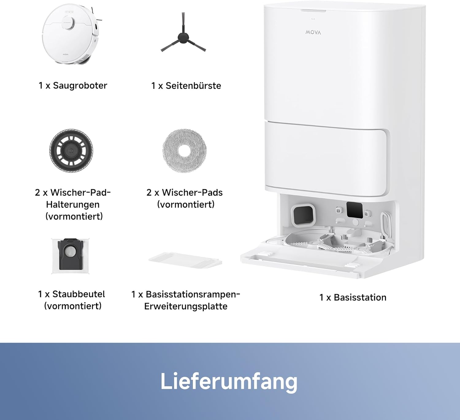 MOVA E30 Ultra Roboterstaubsauger und -wischer mit automatischer Entleerung und Selbstreinigung des Wischers, 7.000Pa Saugleistung, 10,5 mm Wischeranhebung,260 Min,Ultraschall-Teppicherkennung