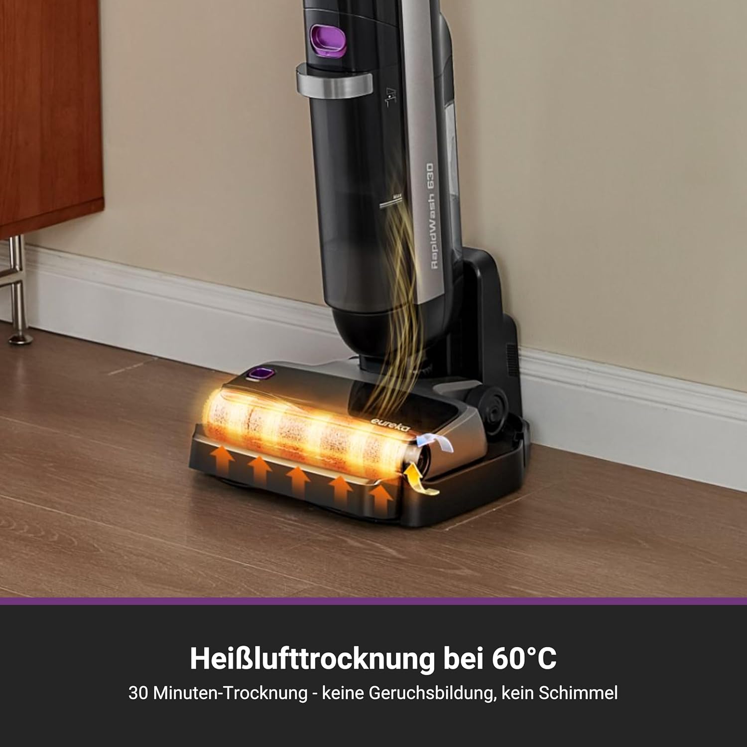 Eureka RapidWash NEW630 Nass Trockensauger Kabelloser Staubsauger mit 170° Neigung,60°C Heißlufttrocknung,21600 Pa Saugkraft,Saugwischer 38min,Selbstreinigung und Anti-Tangle für Hartböden,LED-Anzeige