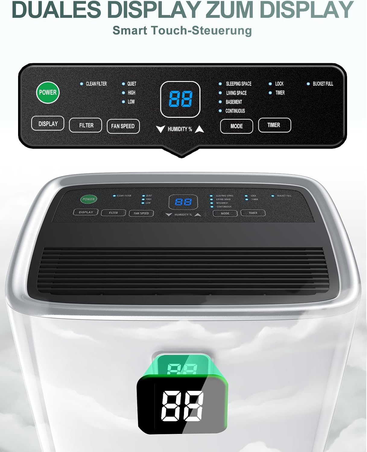 Luftentfeuchter Elektrisch 30L/24H, Mit Feuchtigkeitssensor und LED-Anzeige, Raumgröße ca.300m³/100m², 4L Wassertank und Abflussrohr, 24H Timer, für Gegen Feuchtigkeit, Schimmel und Wäschetrocknung