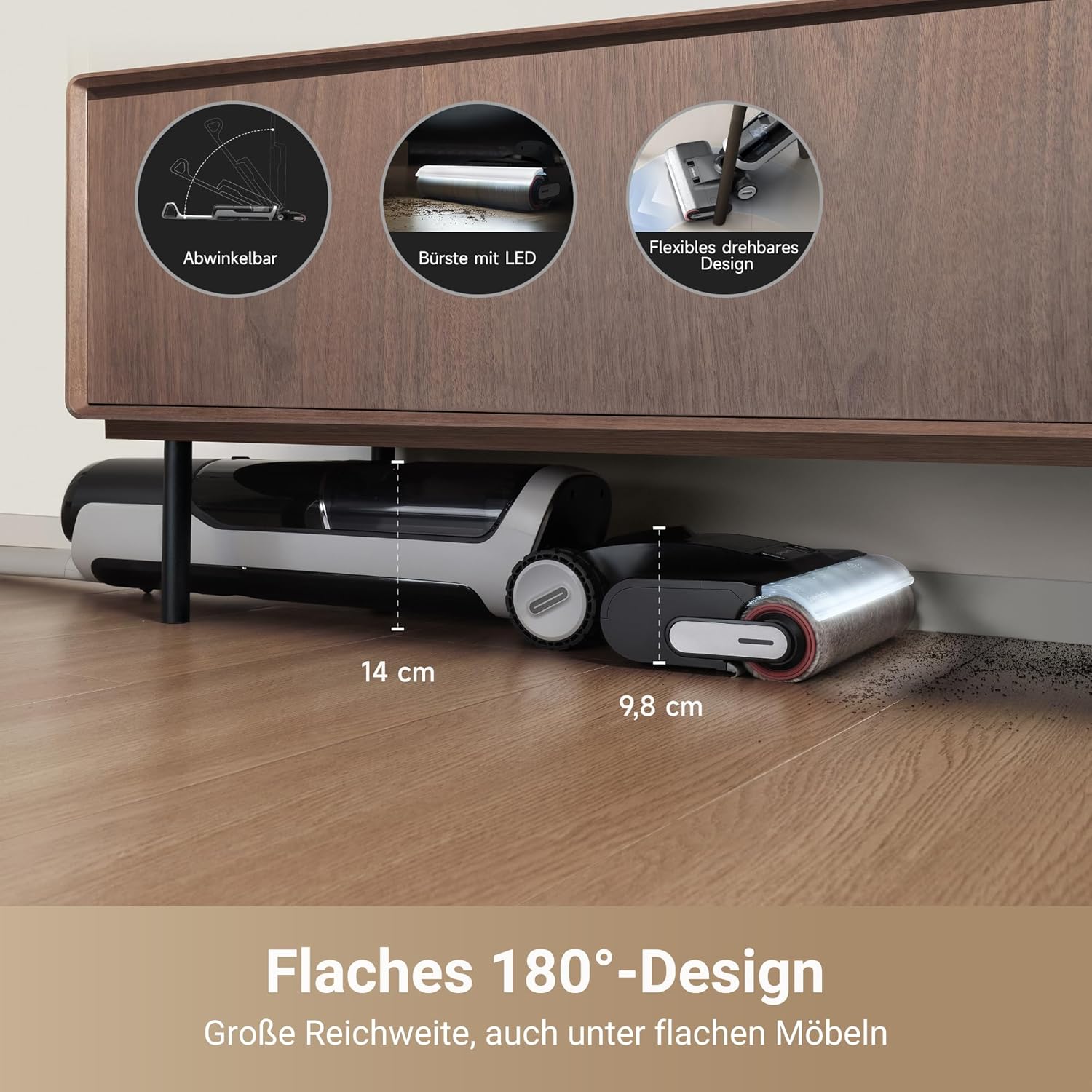 Dreame H14 Pro Nass- und Trockensauger, 180° Lie-Flat, 60 °C Bürstenpflege, 5-min Trocknung, automatische Lösungsmittelverteilung, App-Steuerung, Doppelrotationsbürste, 18 kPa Saugkraft, Doppelkante