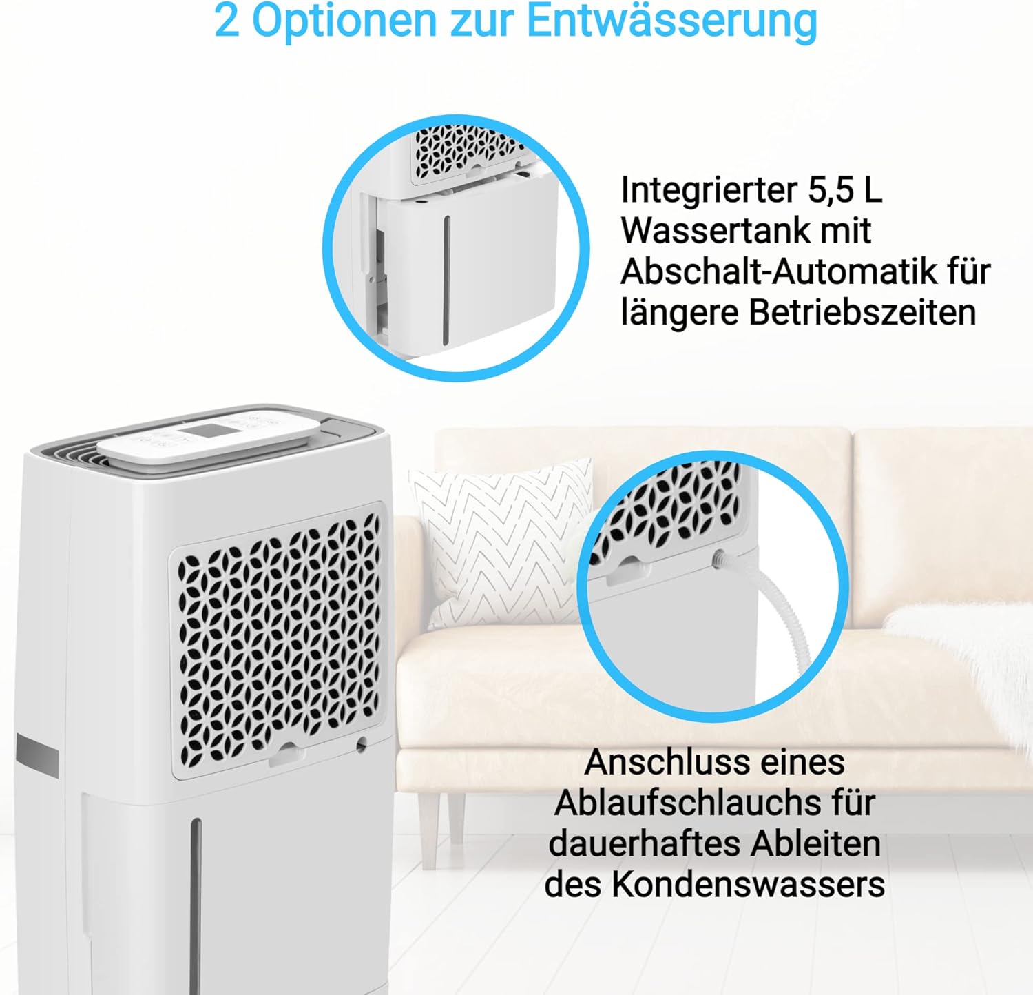 KLAMER Luftentfeuchter elektrisch 25L, 195m³ Luftumwälzung pro Stunde, 420W starker Raumentfeuchter, Entfeuchter mit bis zu 5,5 Liter Fassungsvermögen