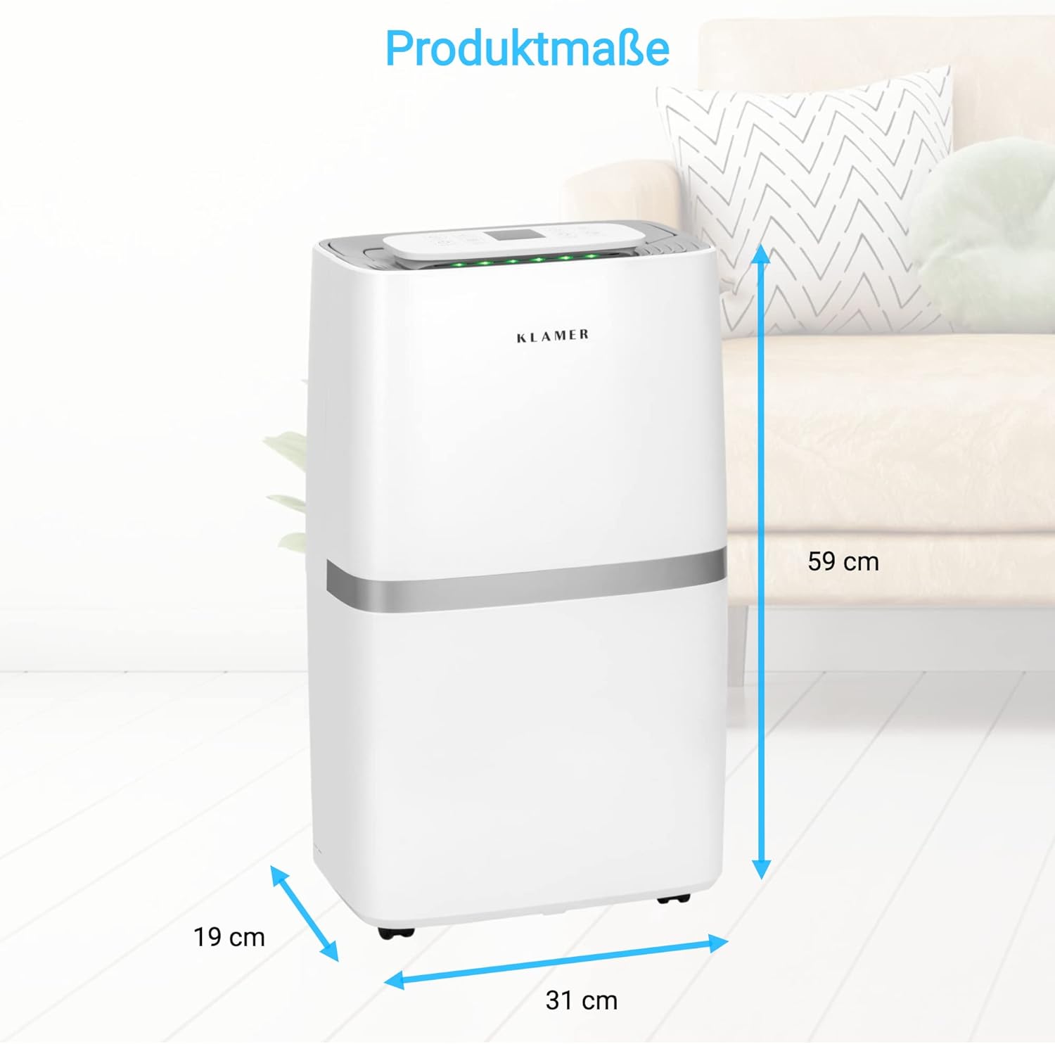 KLAMER Luftentfeuchter elektrisch 25L, 195m³ Luftumwälzung pro Stunde, 420W starker Raumentfeuchter, Entfeuchter mit bis zu 5,5 Liter Fassungsvermögen