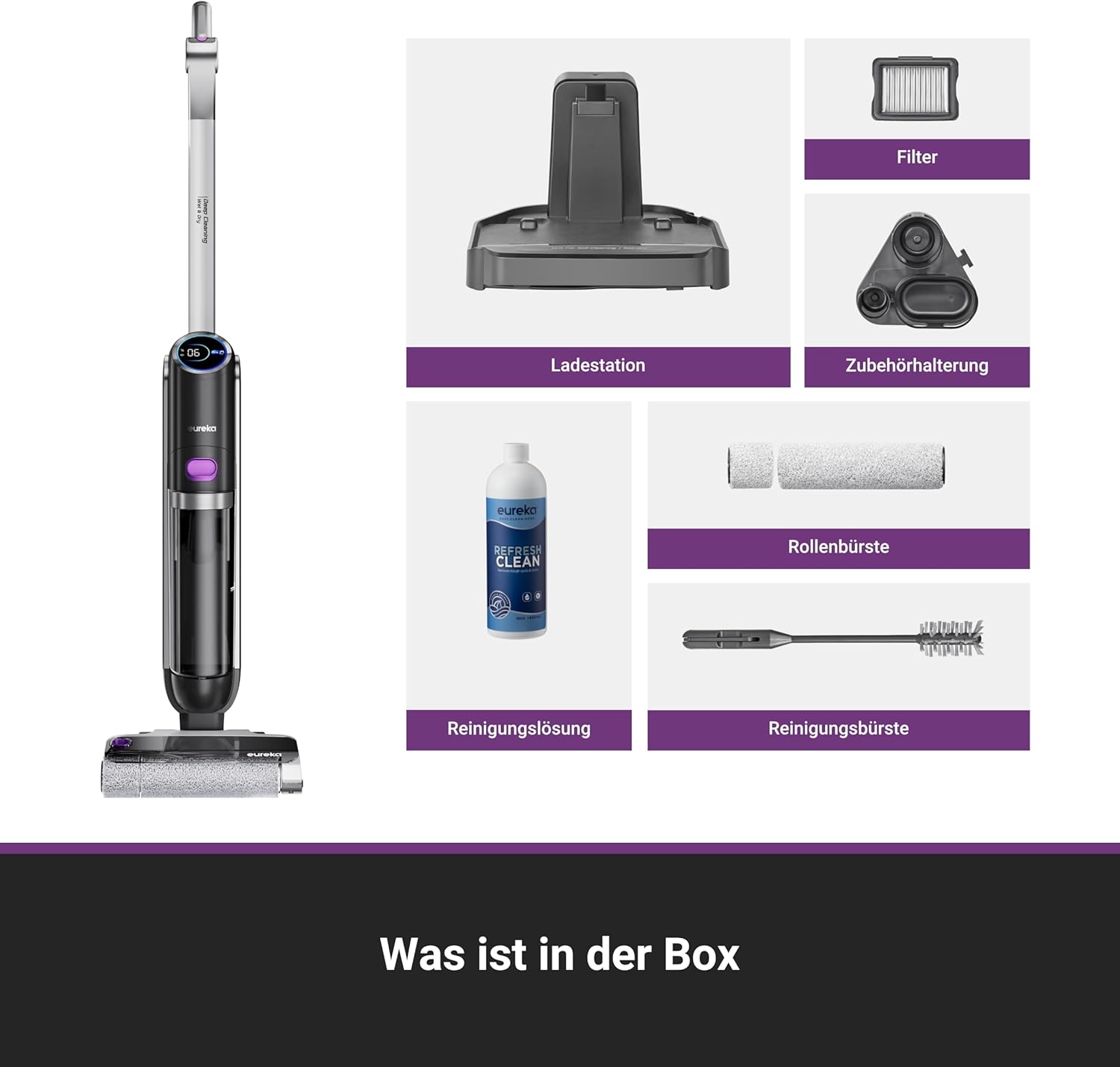 Eureka RapidWash NEW630 Nass Trockensauger Kabelloser Staubsauger mit 170° Neigung,60°C Heißlufttrocknung,21600 Pa Saugkraft,Saugwischer 38min,Selbstreinigung und Anti-Tangle für Hartböden,LED-Anzeige