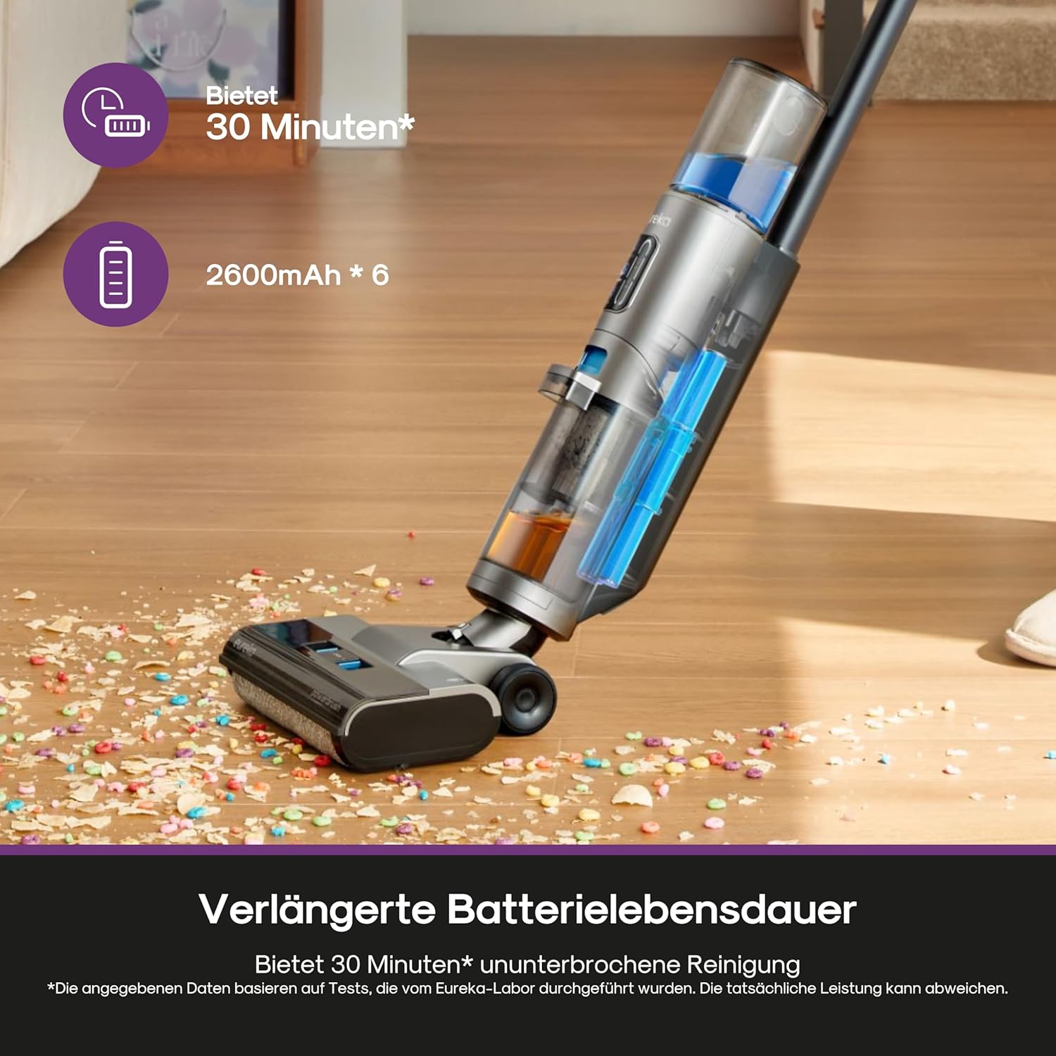 Eureka Rapidwash NEW430 Kabelloser Nass Trockensauger, Staubsauger mit Wischfunktion für mehrere Oberflächen, Tierhaare,LED-Display,Selbstreinigungs- und Trockenfunktion, Sprachnavigation