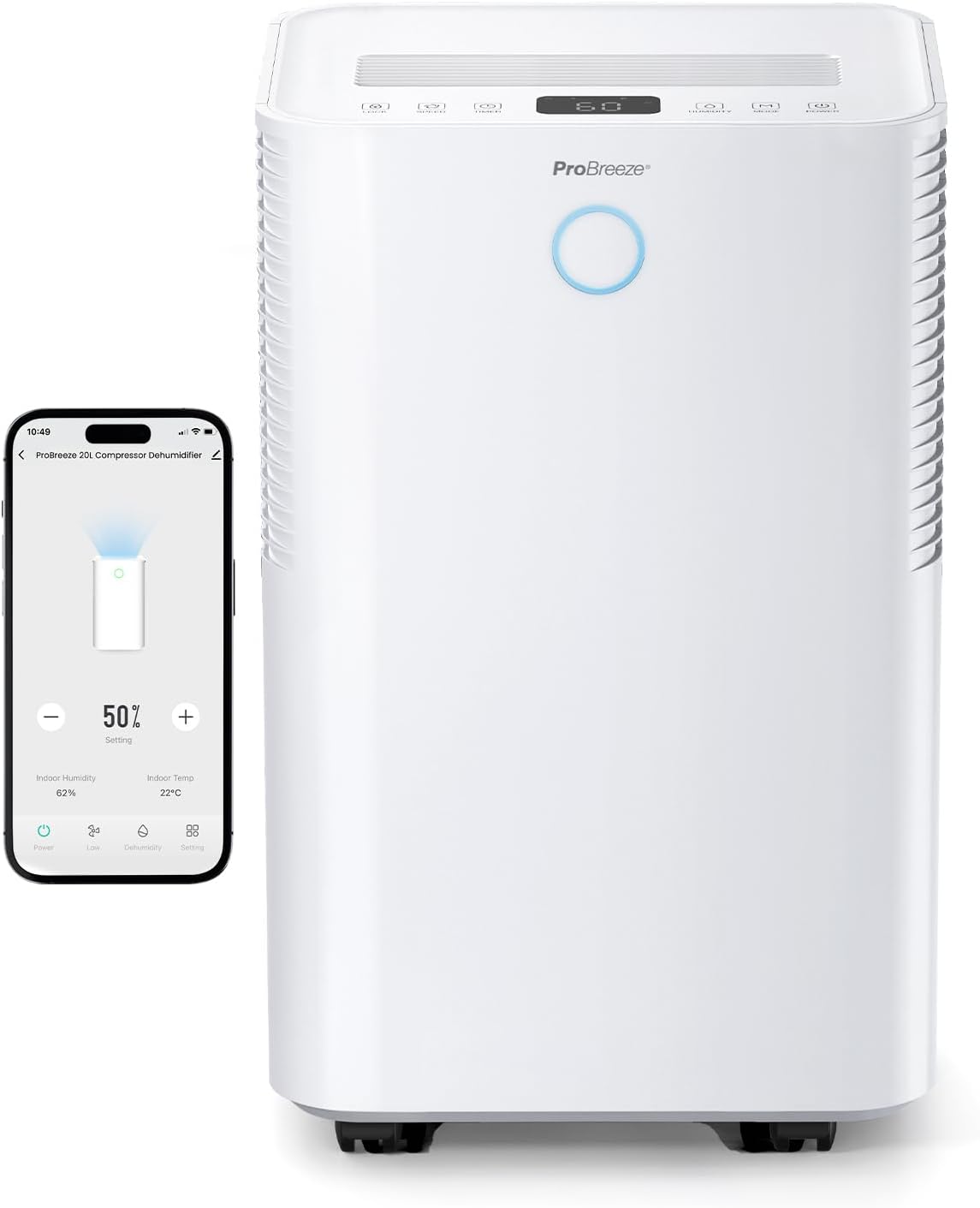 Pro Breeze Luftentfeuchter mit App & WLAN, 20L in 24h Entfeuchtungsleistung - Luftentfeuchter elektrisch mit Wäschemodus, Feuchtigkeitssensor, Timer - Gegen Schimmel - Entfeuchter Dehumidifier