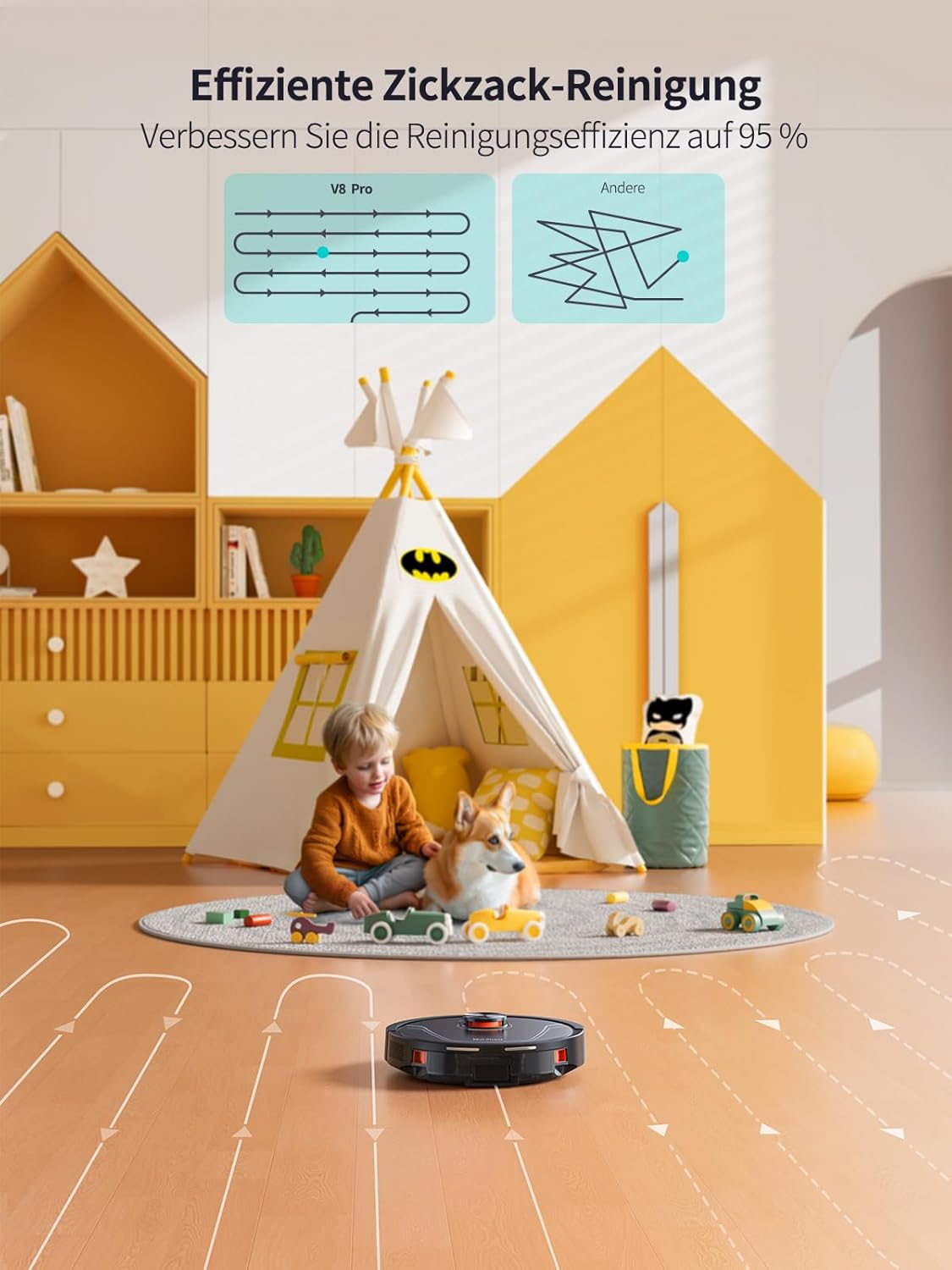 HONITURE Saugroboter mit Wischfunktion, 5000Pa Staubsauger Roboter,Karten speichern und bearbeiten,3-in-1-Roboterstaubsauger,APP/Alexa Steuerung,ideal für Hartböden und Teppiche mit Tierhaaren-V8 Pro