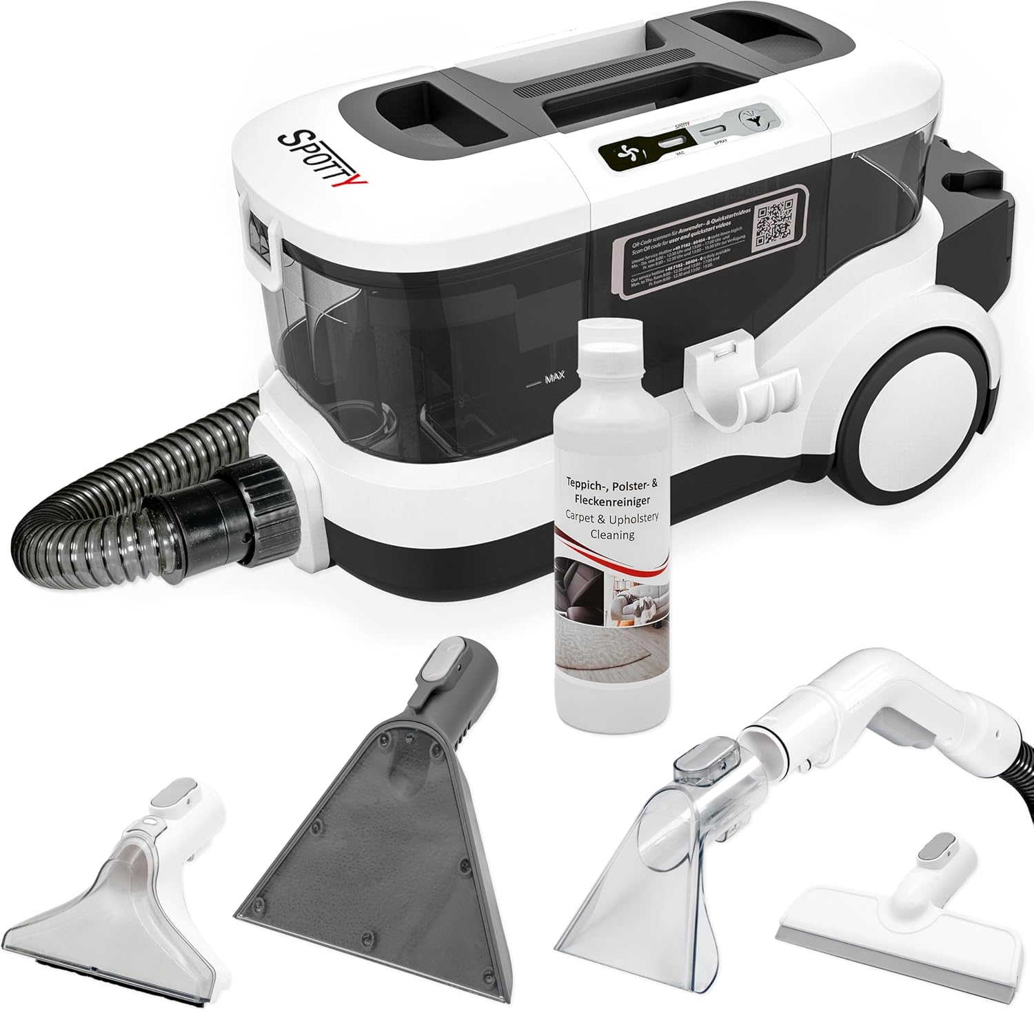 SPRiNTUS Nasssauger Polsterreiniger Gerät SPOTTY mit 170mbar Saugleistung für gründliche Reinigung von Teppich, Polster, Tierhaar, Auto & Hartboden I Hygienischer Teppichreiniger Waschsauger [67db]