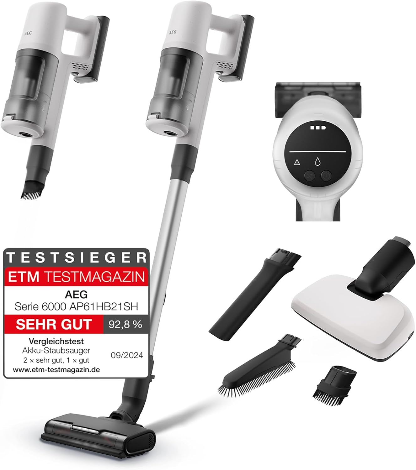 AEG Serie 6000 Akku-Staubsauger / Kabellos / Alle Böden / bis zu 99% Staubaufnahme / bis zu 50 min Laufzeit / Einfache Handhabung / Entnehmbarer 21,6V Akku / Leicht / inkl Zubehör / Weiß / AP61HB21SH