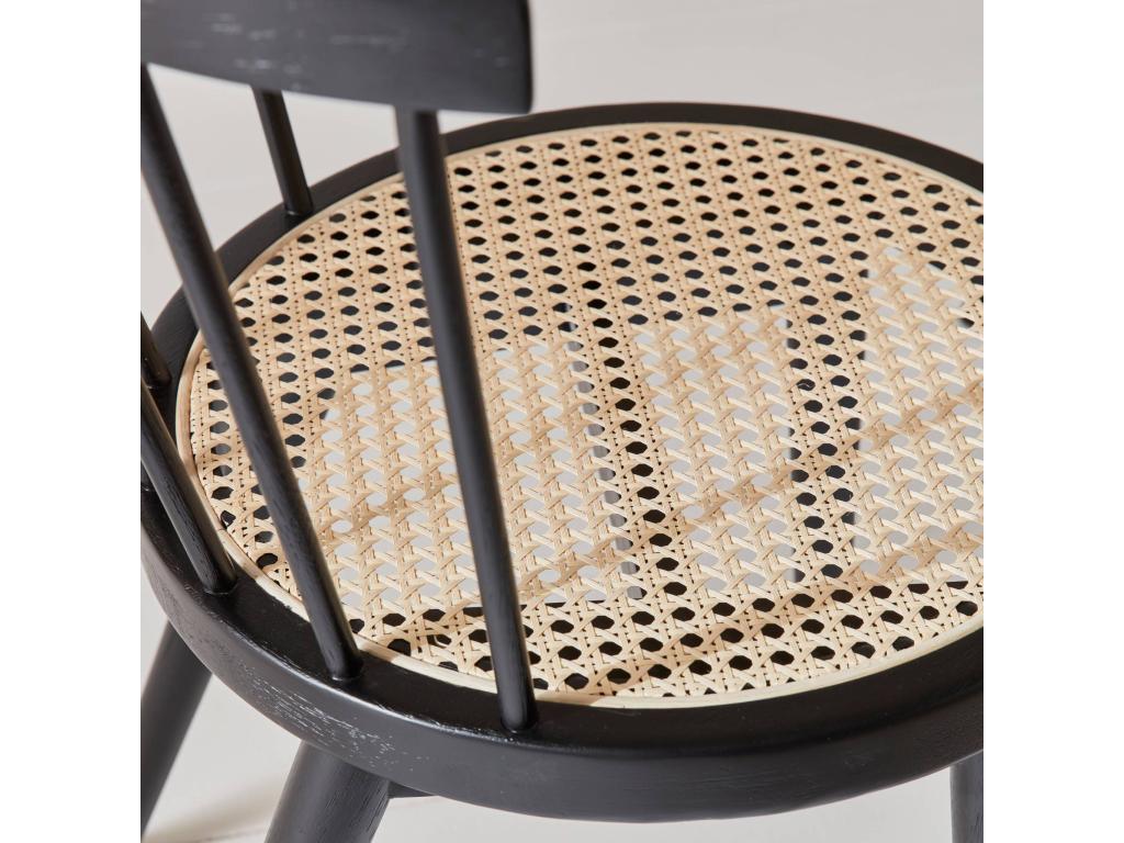 Lot de 4 chaises noires en bois et cannage. Nora. L 53 x P 53.5 x H 76cm
