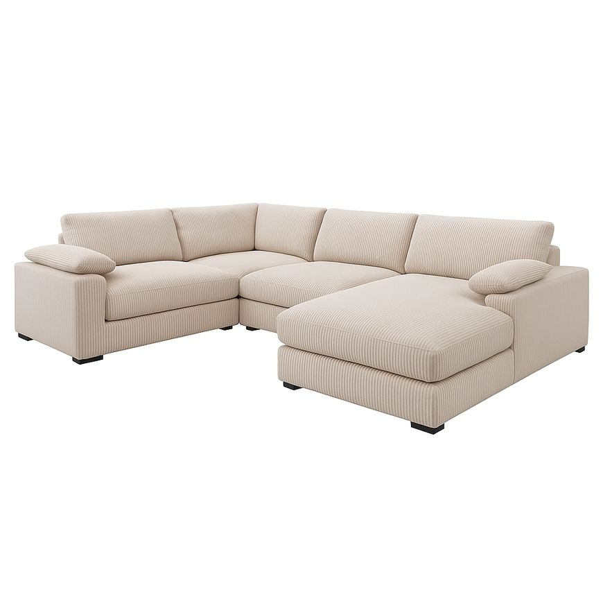 Canapé d'angle beige en tissu côtelé polyester avec accoudoirs amovibl