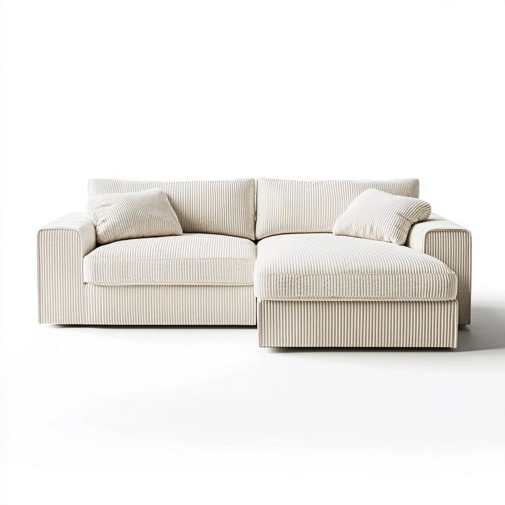 Canapé d'angle en velours côtelé beige, 3 places, 250 cm