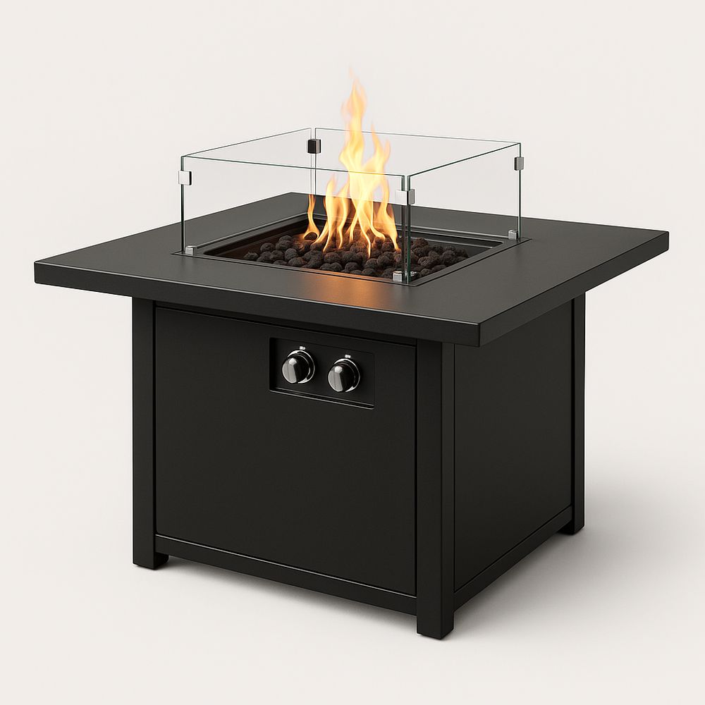 Feuertisch rechteckig Schwarz Aluminium gehärtetes Glas 81x81x73 cm