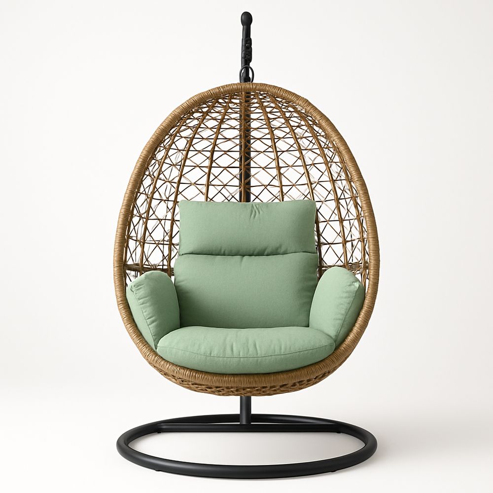 Hängesessel Rattan Stahl Grün Kissen 105 cm
