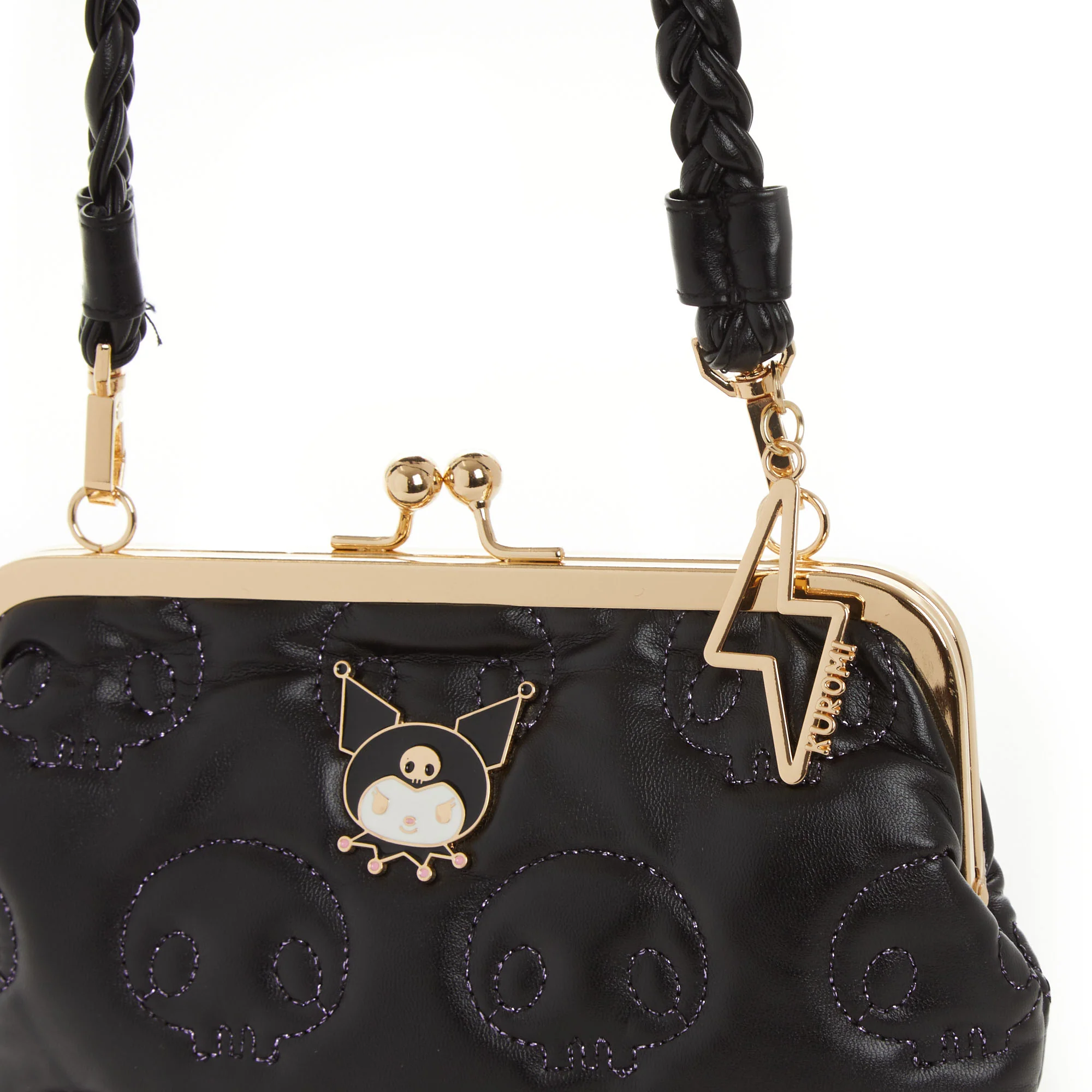 Kuromi 2-Way Quilted Kiss Knob Handbag