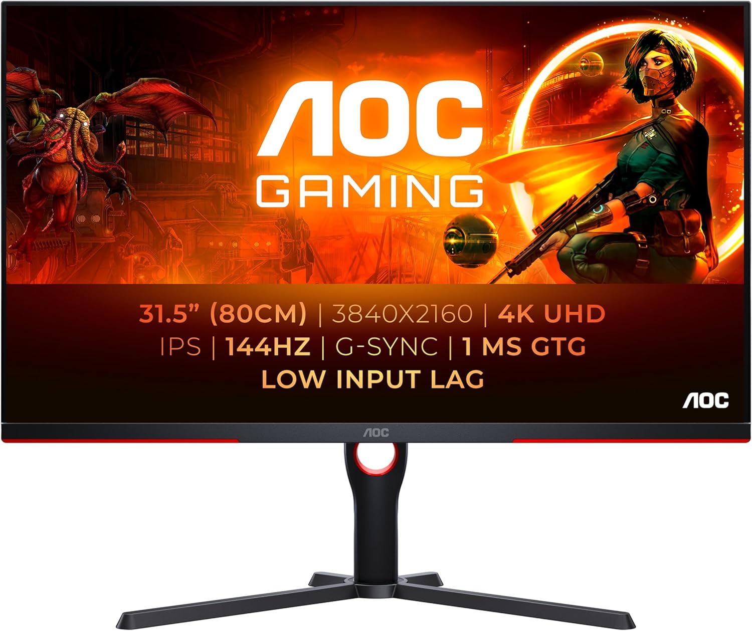 AOC Gaming U32G3X Moniteur 4K UHD 32, 144 Hz, IPS, 1 ms GTG, G-Sync, Low Input Lag, HDR400, hauteur réglable (3840 x 2160, HDMI 2.1 / DP 1.4)