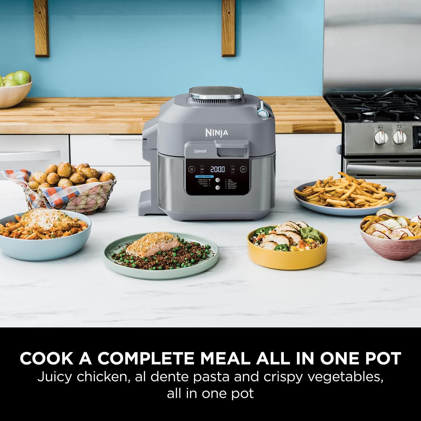 Ninja Speedi 10-in-1 Rapid Multi Cooker and Air Fryer, 5.7L, Meals for 4 in 15 Minutes, 10 Functions, Fry, Steam, Grill, Bake, Roast, Sear, Slow Cook & More, Gift for her / him, Grey, ON400UK