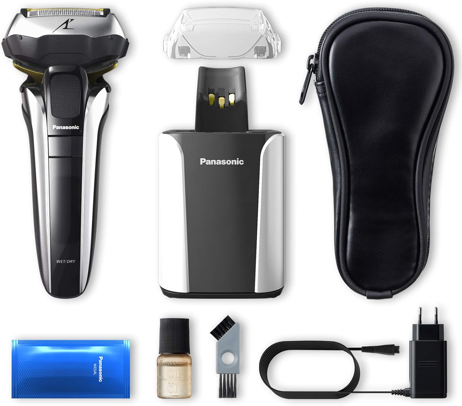 Panasonic - Personalcare ES-LV9Q-S803 | Rasoir 5 Lames dont 2 de finition externes Wet & Dry 5 accessoires 50 min d'autonomie 1 heure de charge Moteur linéaire et capteur de barbe Noir