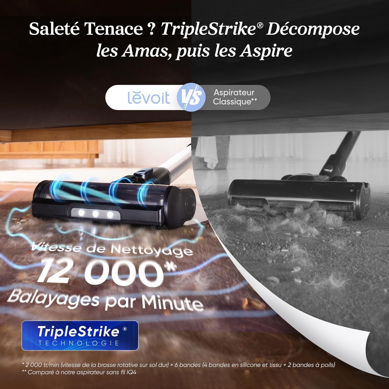 LEVOIT Aspirateur Balai sans Fil, Anti-emmêlement, Filtration HEPA à 99,99 pour cent 240 W Puissante, jusqu'à 60 Min, Affichage LED, avec Mini Brosse Turbo pour Sols, Poils d'animaux Balai Électrique