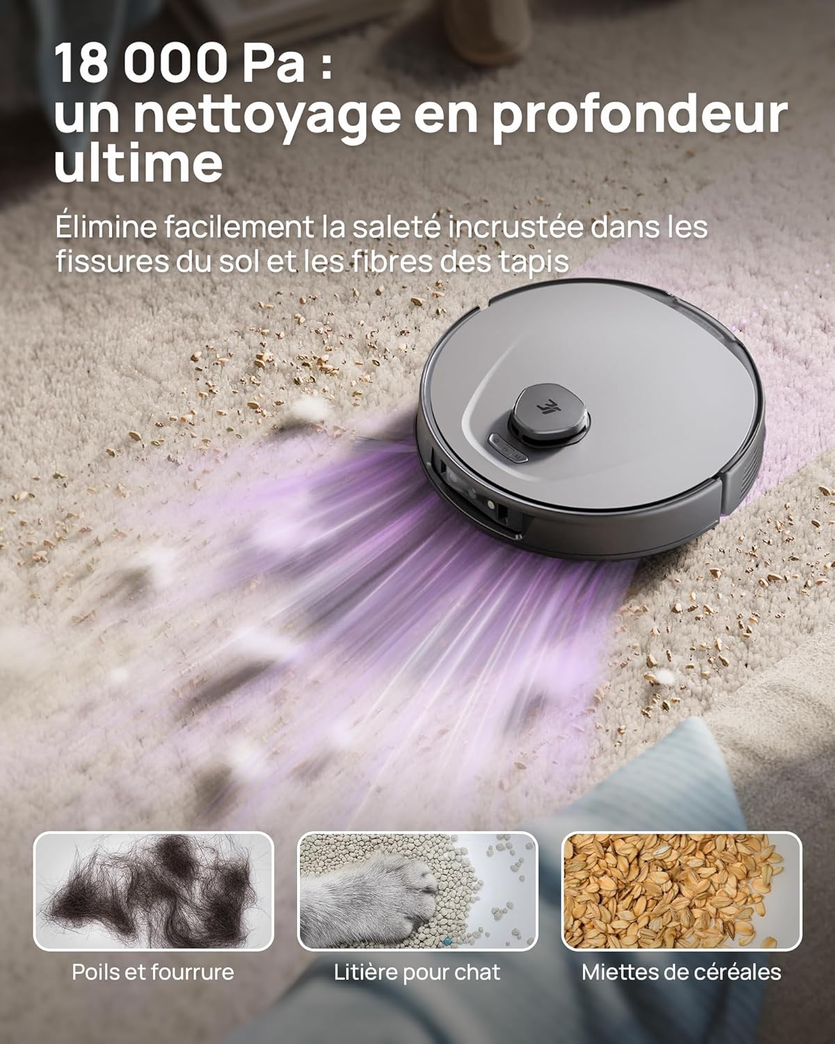 3i P10 Ultra Robot Aspirateur Laveur avec Serpillière Extensible, 18 000 Pa Aspirateur Robot, Lavage & Séchage à l’Eau Chaude, Auto Vidange & Remplissage, Evitement des Obstacles par IA