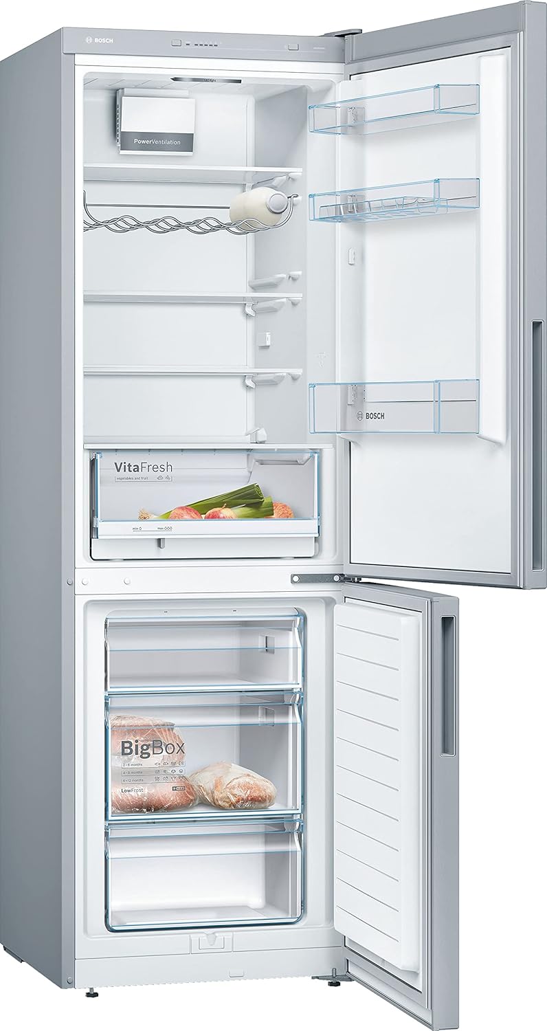 Bosch KGV36VLEAS, Série 4, Réfrigérateur congélateur, Pose libre, 186 x 60 cm, 214 L / 94 L, Inox
