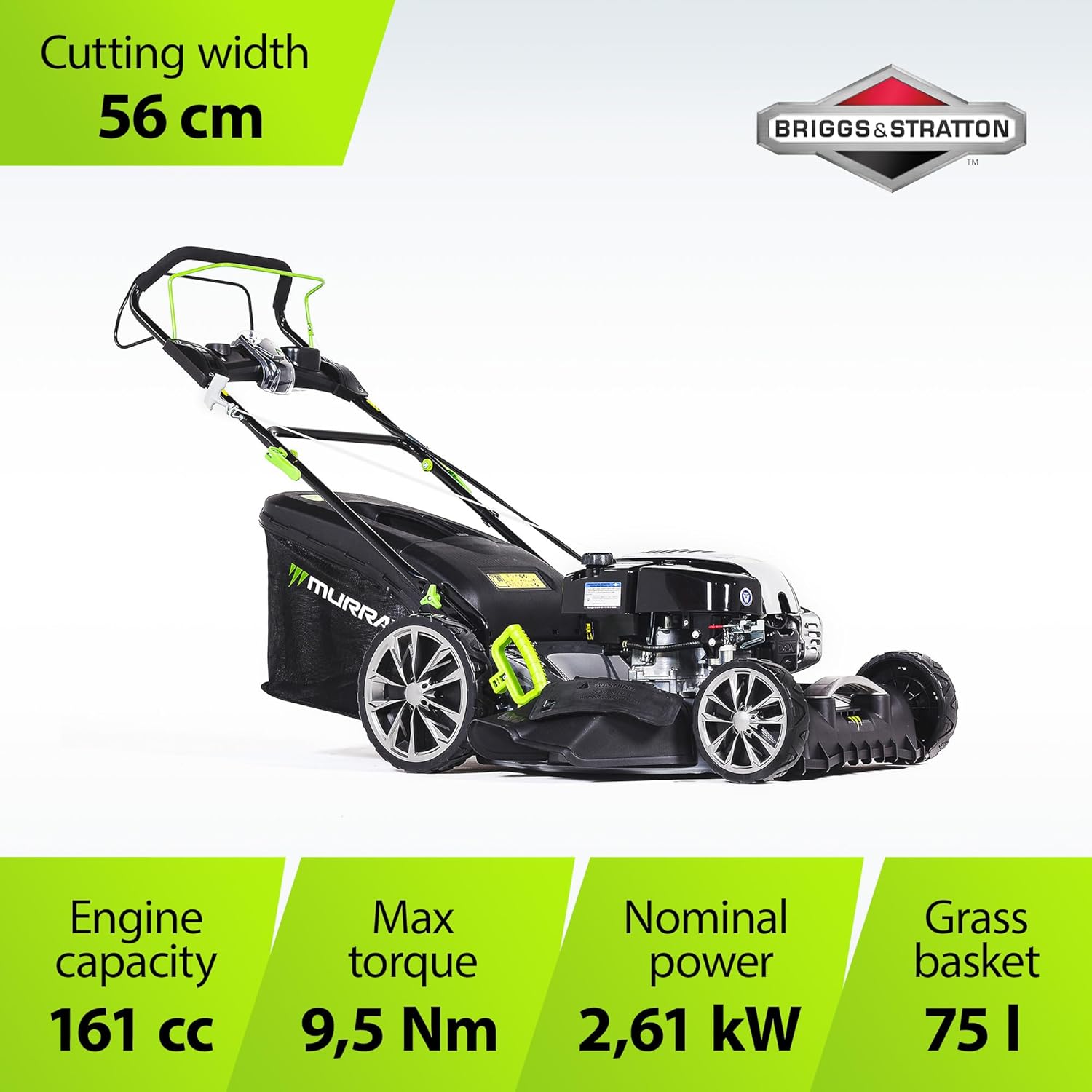 Murray Tondeuse Gazon Thermique EQ2-700X - Tondeuse à Gazon Essence Autotractée 4 en 1, 56cm - Bac à Gazon 75L pour Petites et Moyennes Pelouses - Tondeuse Thermique avec Moteur Briggs & Stratton