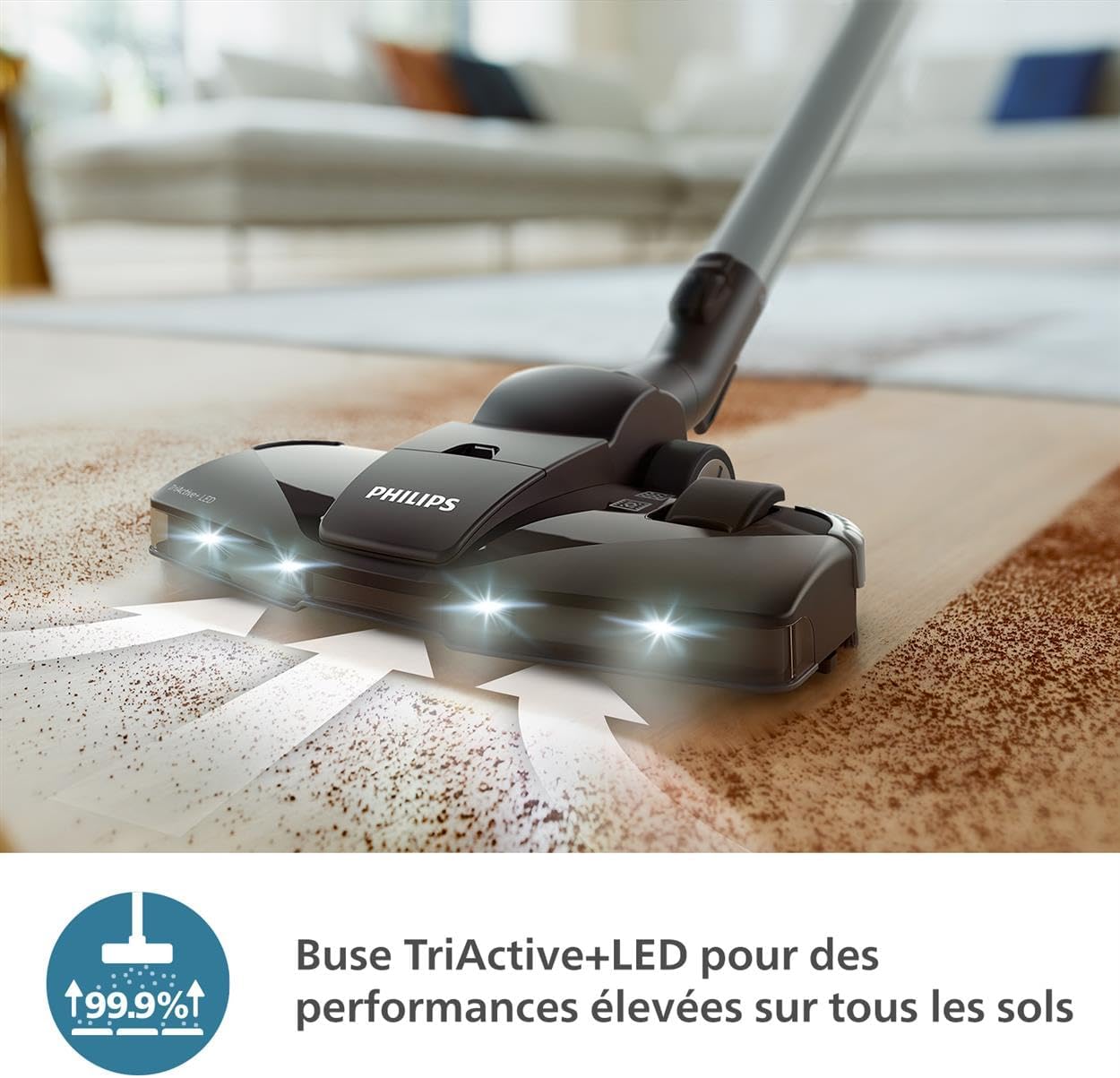 Philips Série 8000 Aspirateur avec Sac Performer LED - Moteur 900 W, Brosse TriActive+ LED, Filtre HEPA, Câble 12 m, Sacs Longue Durée, Noir Profond (XD8122/10)